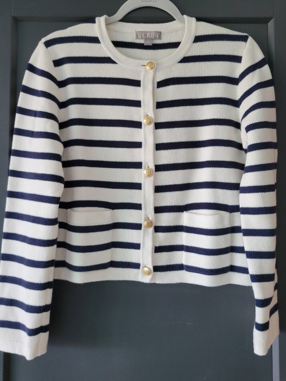 NWOT! j Crew 100% Cotton Relaxed Emilie Sweater Lady  Jacket Stripe Size S